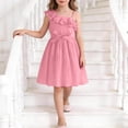 thumbnail image 2 of Afuyipoi Girls'Summer Dress（For 4-9）, Ruffle Hem Solid Color Ruffle Collar Shoulder Wiht Bow Knee-Length Dress For Girls Pink 7-8 Years, 2 of 6