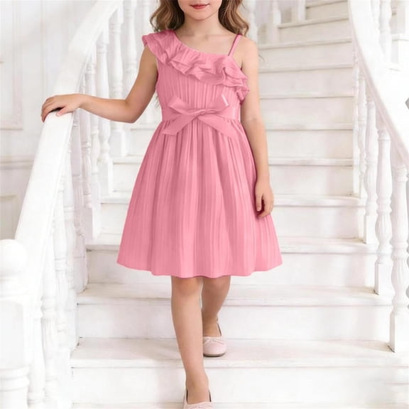 Spazoro Girls Midi Cold Shoulder Dresses, Short Sleeve Solid Crew Neck A-Line Casual Summer Dresses for Girls Pink Size 8-9