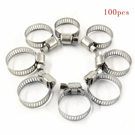 

100 Pcs 3/4 -1 Stainless Steel Adjustable Drive Hose Clamps Fuel Line Worm Clips