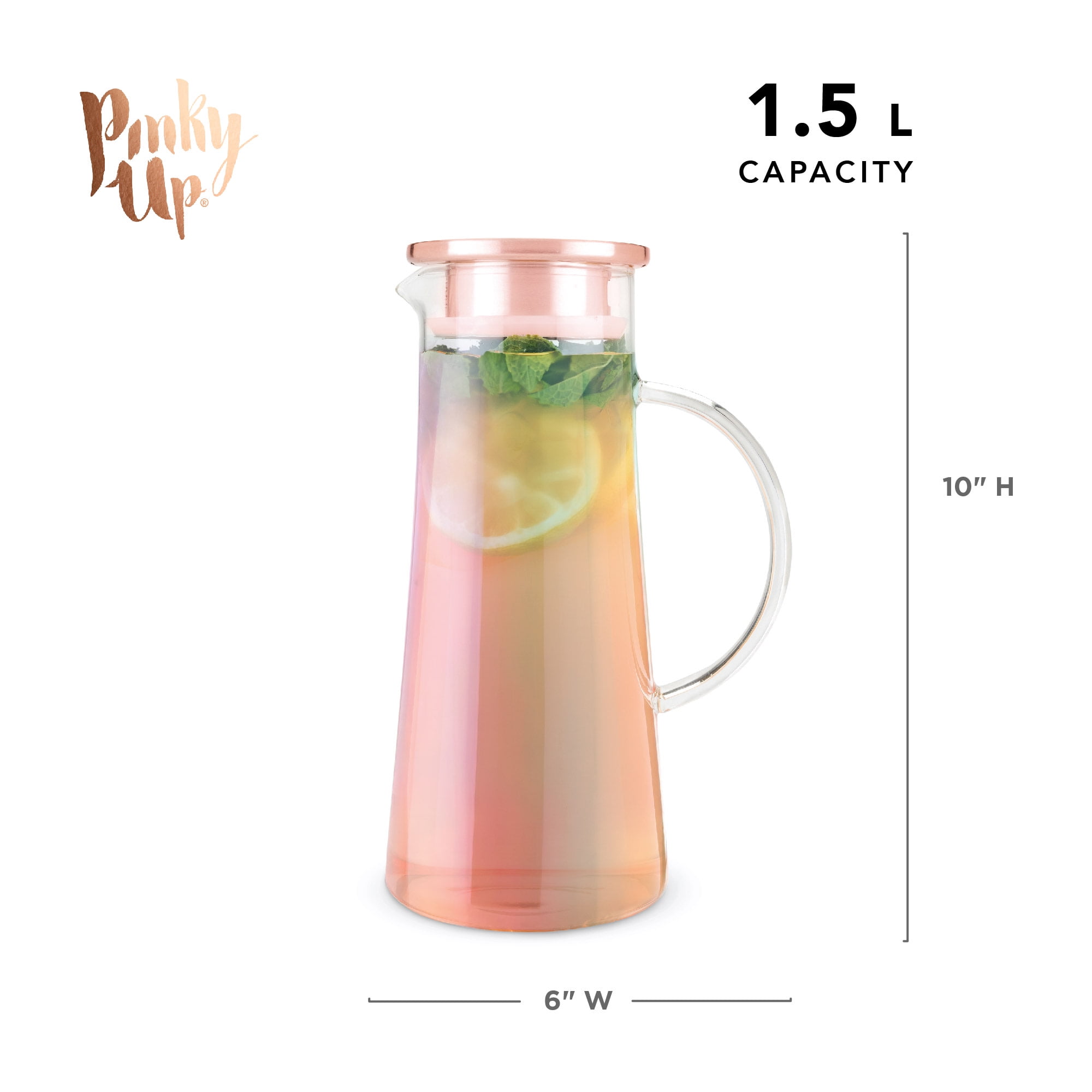 Pinky Up Charlie Glass Iced Tea Pitcher with Lid and Strainer, 48oz