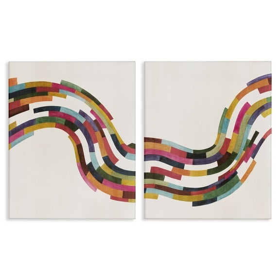 Stupell Industries Abstract Colorful Wave Abstract Painting Wrapped Canvas Art Print Wall Art, 16 x 20, Set of 2