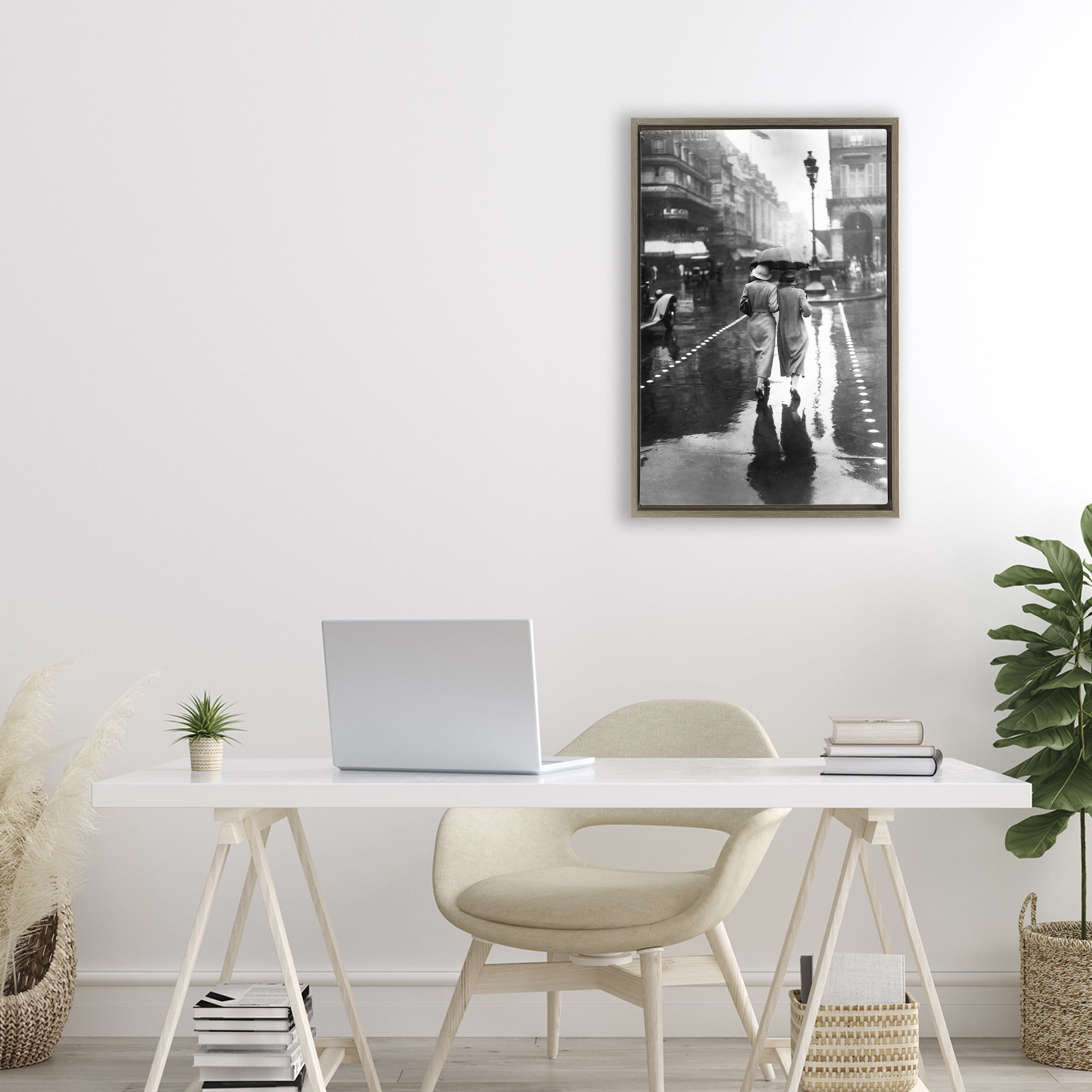 Stupell Industries Paris In The Rain Brown Framed Floater Canvas Wall Art, design by Vintage Hustle