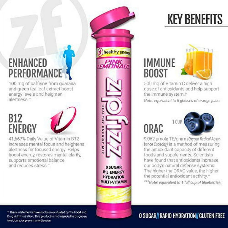 Zipfizz Healthy Energy Drink Mix, Pink Lemonade, 20 Count
