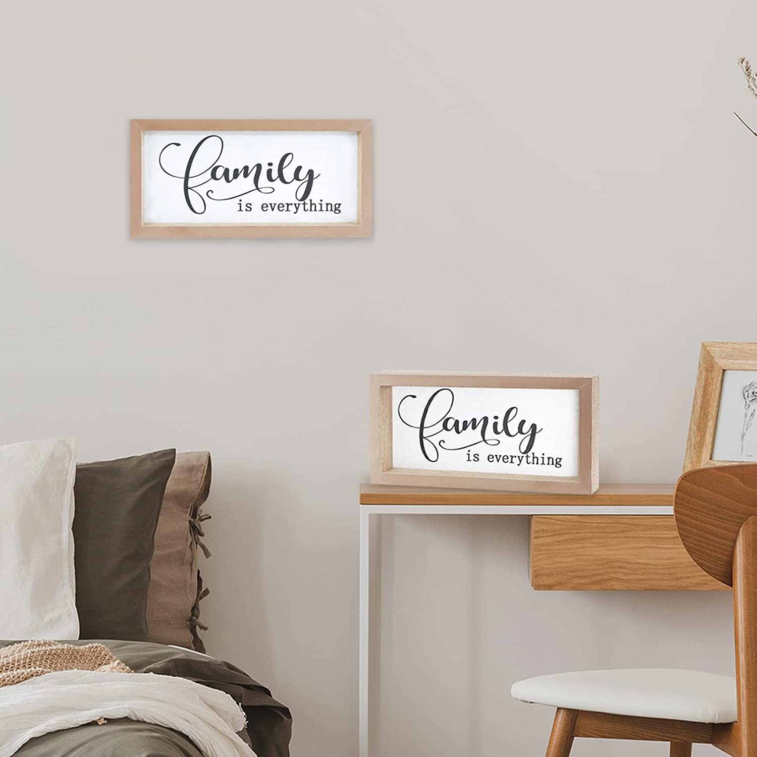 Family Signs for Home Decor, Wooden Frame Signs for Wall Decor, Printed Rustic Plaque, Farmhouse Wall Hanging Art for House Living Room Bedroom Kitchen Table Shelf Decoration