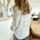 thumbnail image 2 of Gibobby Camisa&nbsp;Vaquera Moda mujer suelta botón de lino sólido solapa manga larga camiseta blusa Tops（Blanco， L), 2 of 5