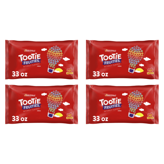 Malt-O-Meal Tootie Fruities Cereal, Fruity Breakfast Cereal, Crunchy 33 oz (Pack 4)