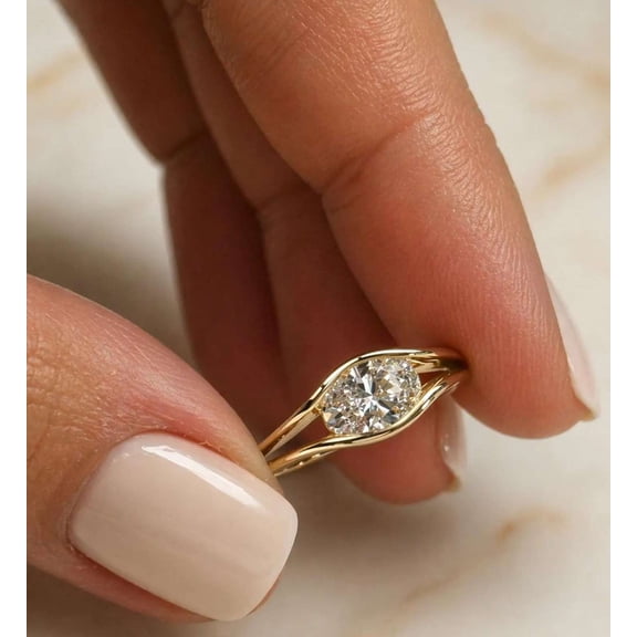 vylahjewellery Minimalist Twist Bypass Wedding Oval Cut Diamond Ring in 14K Vermeil Yellow Gold Anniversary Ring Moissanite Engagement Ring