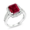 thumbnail image 3 of Gem Stone King 4.42 Cttw Red Created Ruby Ring | Engagement Ring for Women | Emerald Cut 10X8MM | Wedding Engagement Anniversary Promise Ring for Women | Size 7, 3 of 5