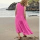 thumbnail image 3 of Vestido largo sin mangas de lino para mujer: vestido informal con cuello redondo y bolsillos, poliéster/spandex, tallas S-XXL., 3 of 6