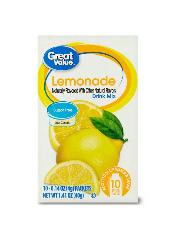 Great Value Sugar-Free Lemonade Drink Mix, 0.14 Oz., 10 Count