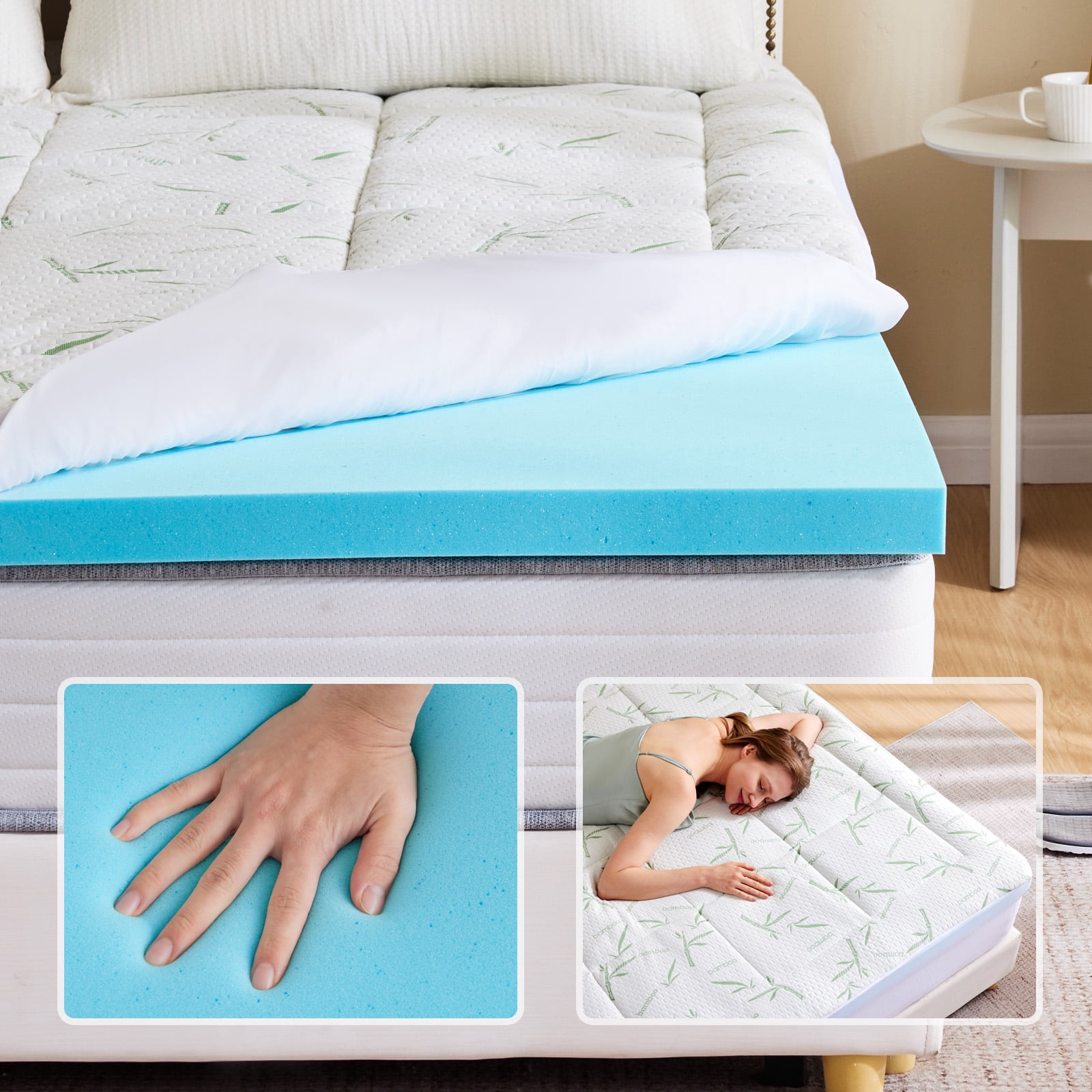 Twin Size 4 Inch Dual Layer Memory Foam Mattress Topper, 2 Inch Cooling Gel Foam + 2 Inch Pillow Top Cover, Medium Support Bed Pad for Back Pain Relief
