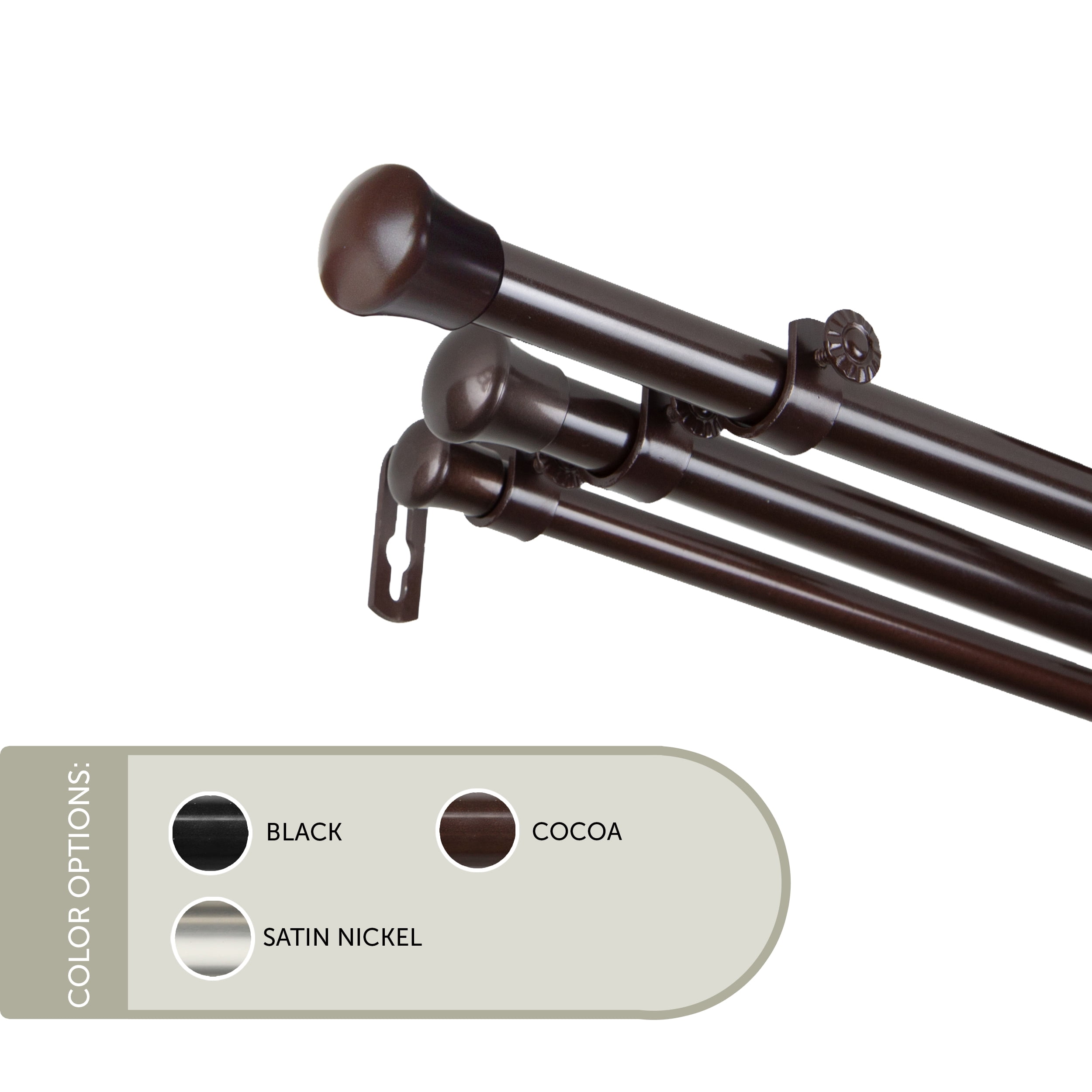 13/16" Dia Adjustable 48-84" Triple Curtain Rod - Cocoa