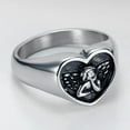 thumbnail image 2 of Stainless Steel Heart Shaped Signet Style Angel Pattern Statement Promise Wedding Ring, 2 of 2