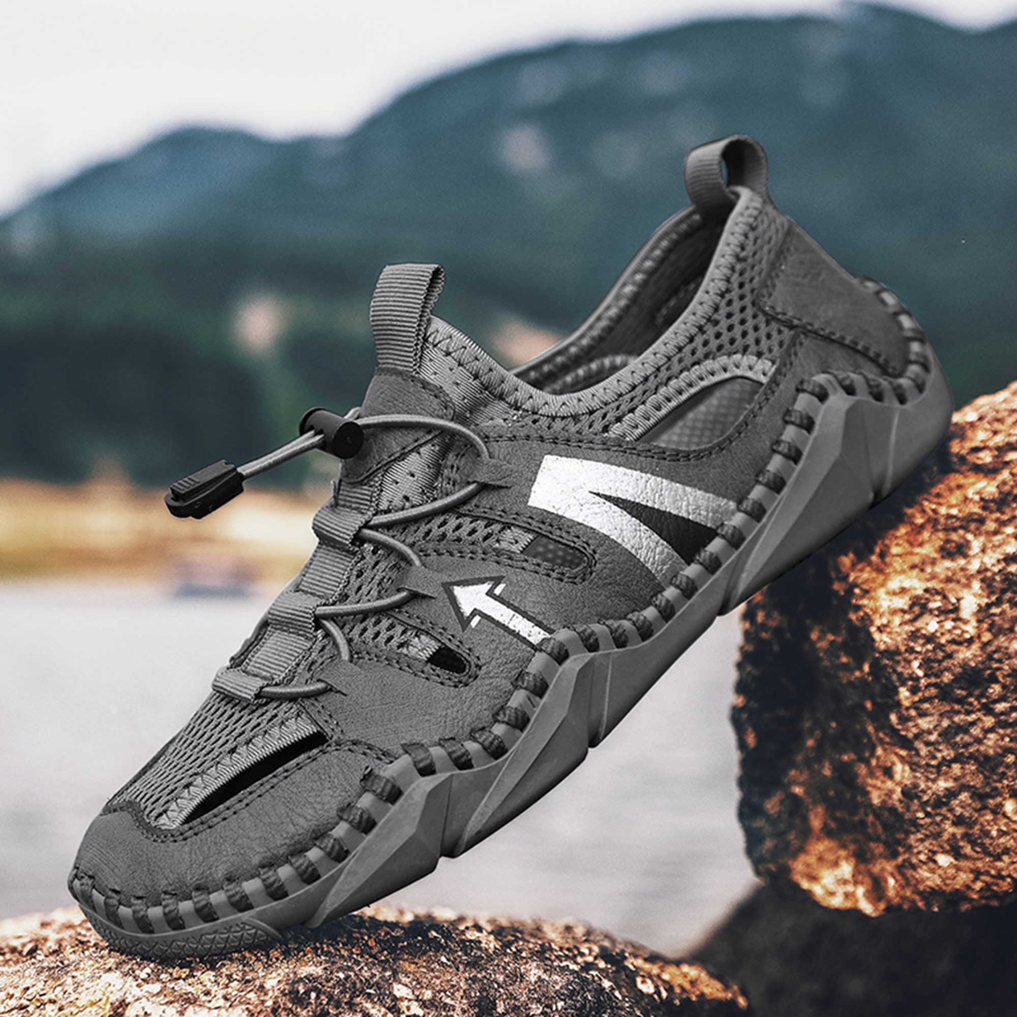 Men\'s Green Closed Toe Outdoor Beach Hiking Rubber Waterproof Sport Sandals Rubber Bottom Sole Hiking Sport Sandals - Army Green Men main image 2