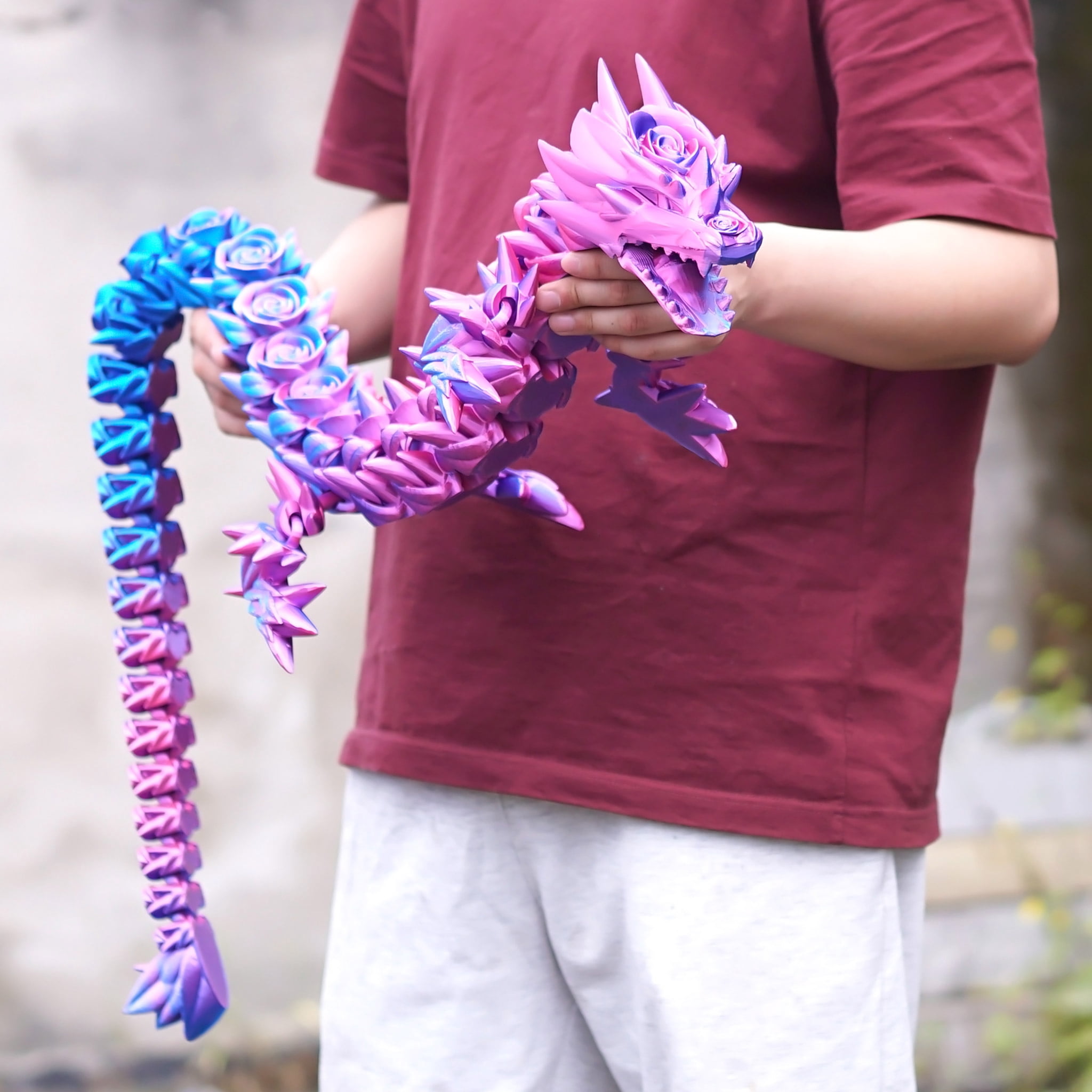 47.5inch 3D Printed Rose Dragon,Flexible Joint Animal lacertid Figurines,Realistic Eyes, Home Office Decor,Fidget Toy for Adults Teens Boy Festival Gifts