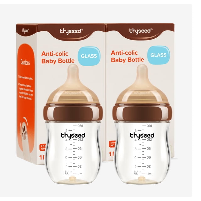 Biberón de vidrio anti-cólicos Thyseed 150 ml, paquete de 2