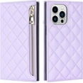 thumbnail image 7 of Crossbody Wallet for iPhone 13 Pro Max Case with Adjustable Lanyard Strap Card Holder 6.7",PU Leather Zipper Handbag Purse Kickstand Lattice Pattern Cover Case for Men Women Girl,Purple, 7 of 7
