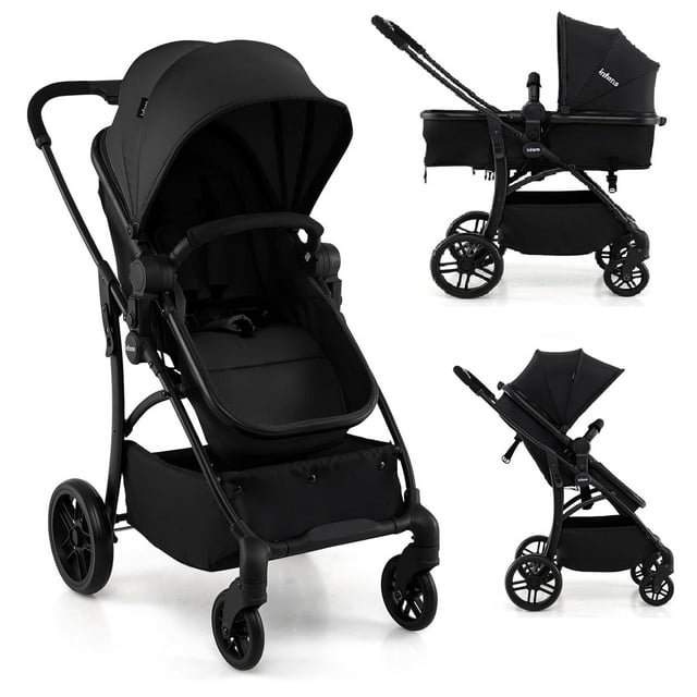 INFANS Poussette 2 en 1 pour Bébé, Poussette Convertible avec Berceau Siège Réversible Dossier Réglable Auvent Pliage à une Main, Poussette Compacte pour Tout-Petits pour Enfants Nourrissons Nouveau-Nés 0-36 Mois