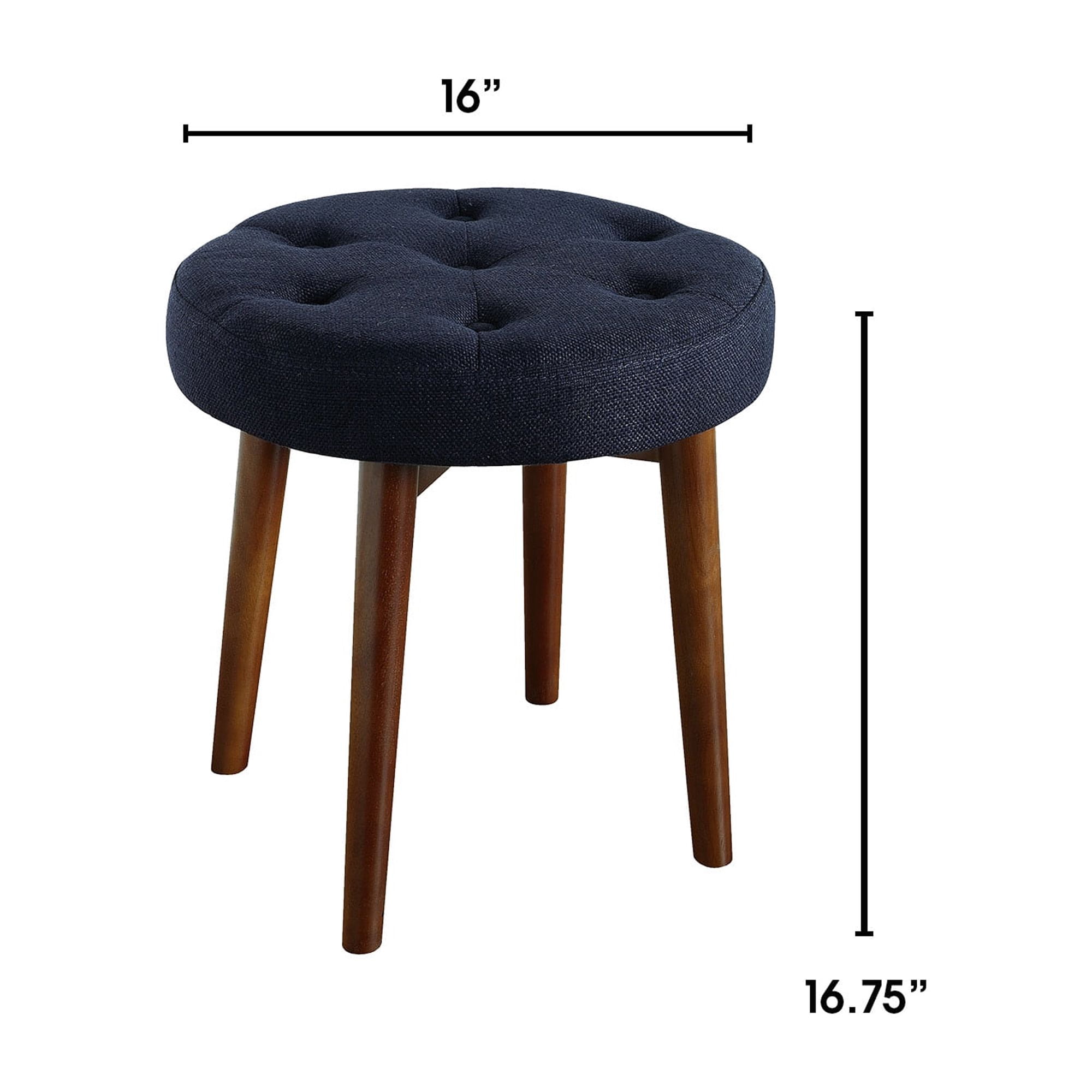 Elle Decor Penelope Tufted Upholstered Round Ottoman Foot Stool, Navy Blue