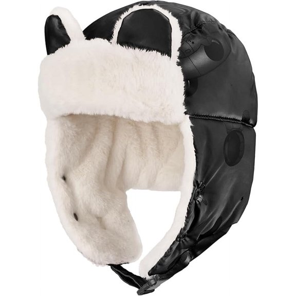 1Pcs  Kids Trapper Hat for Girls Boy Windproof Kids Warm Hat Fur-Lined Earflap Hat with Mask for Cold Snow Weather【Black】