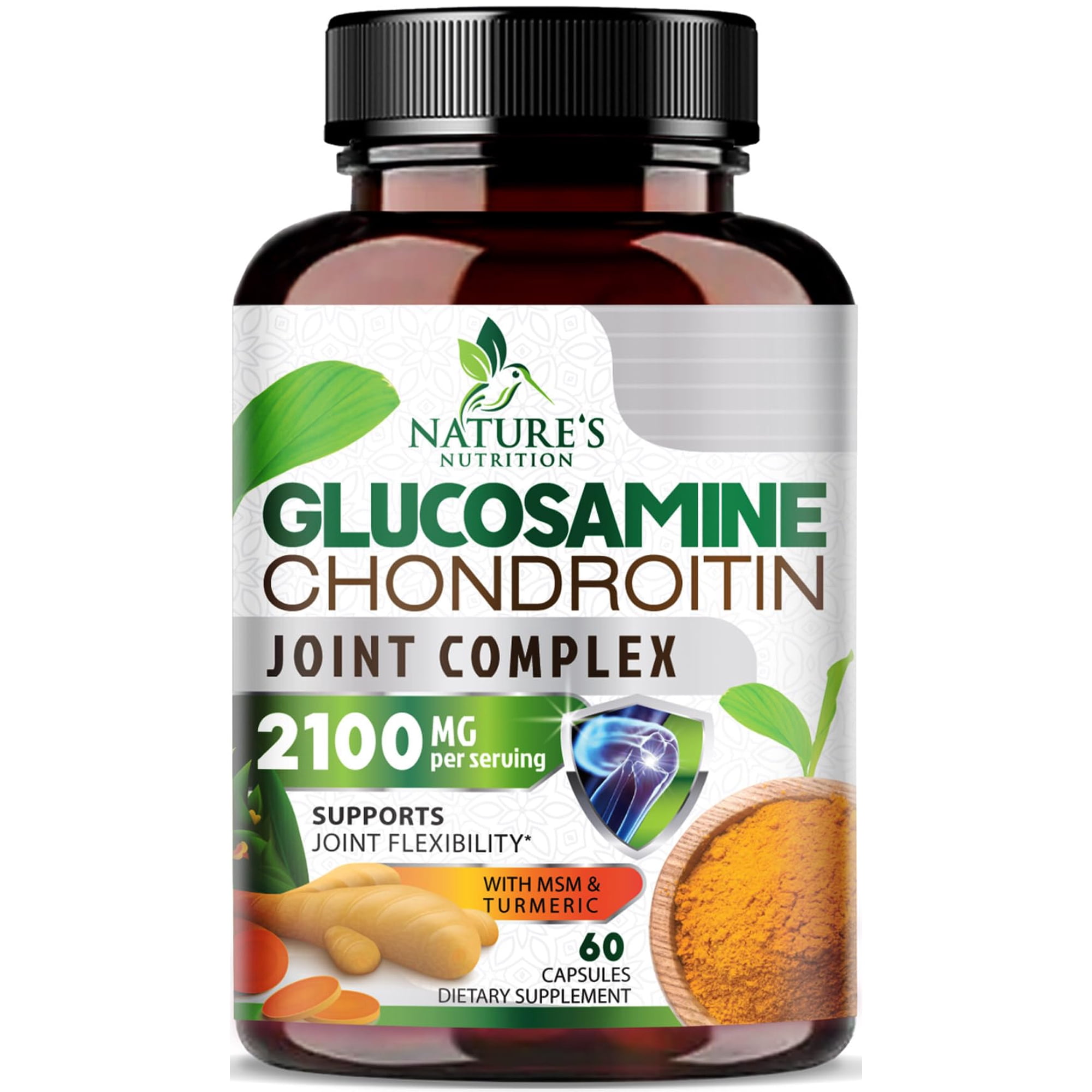 Glucosamine Chondroitin MSM 2100mg - Joint Support Supplement for Joint Mobility & Cartilage Support For Men and Women - Glucosamine Supplements with Turmeric & Boswellia, USA Bottled - 60 Capsules