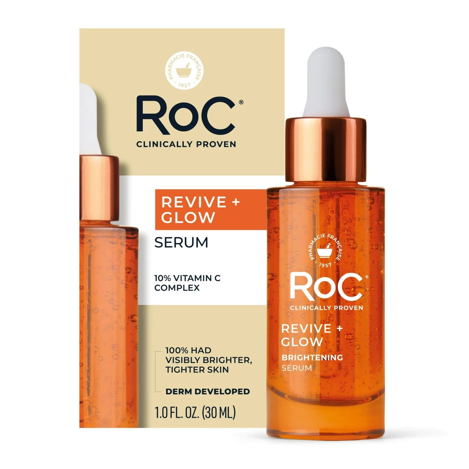 RoC Multi Correxion Revive + Glow Daily Serum, 10% Vitamin C Blend, Brightening Anti-Aging Face Serum for Dark Spots & Uneven Tone, 1 fl oz