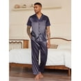 thumbnail image 3 of EKOUAER Mens Satin Pajama Set Short Sleeve Sleepwear Button Down Loungewear Pjs Set with Long Pants, 3 of 6