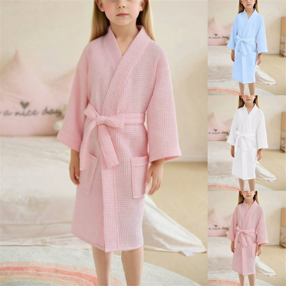 Swuxness Toddler Fleece Long Sleeve Robes, Long Casual Robes, Kids Print Wearable Absorbent Cozy Post Belt Swim Cover Up and Changing Bathrobe Blue, 10-11 Years