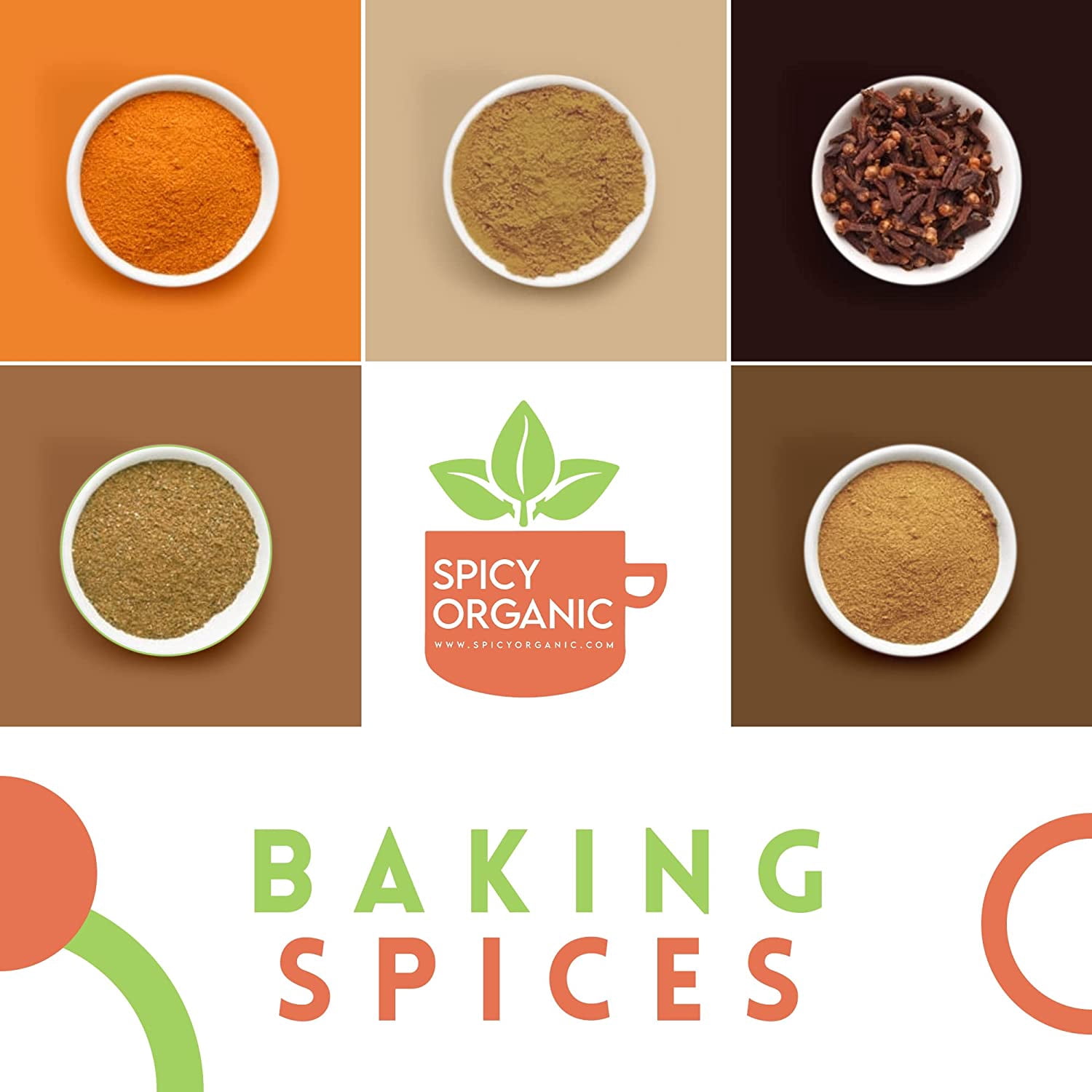 SPICY ORGANIC Spice Gift Set 4 Oz Each-Cinnamon, Ginger, Mace, Cardamom Powder & Whole Clove-100% Pure USDA Organic, Non-GMO Thoughtful Gift for Mom, Chefs & Cooks , House Warming, Cooking Gift