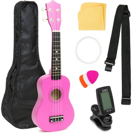 Best Choice Products Basswood Ukulele Starter Kit with Waterproof Nylon Carrying Case, Strap, Picks, Cloth, Clip-On Tuner, Extra String