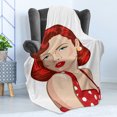 thumbnail image 4 of Pin up Girl Soft Flannel Fleece Throw Blanket, Vintage Portrait of a Ginger Lady with Retro Style Rolled Hair, Cozy Plush for Indoor and Outdoor Use, 50" x 70", Pale Peach Scarlet, by Ambesonne, 4 of 5
