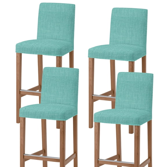 Teal Bar Stool Cover Set of 4, Farmhouse Burlap Solid Green Color Modern Linen Texture Stretch Bar Chair Cover, Removable Washable Pub Counter Stool Chair Slipcover for Kitchen Dining Room Pub Cafe