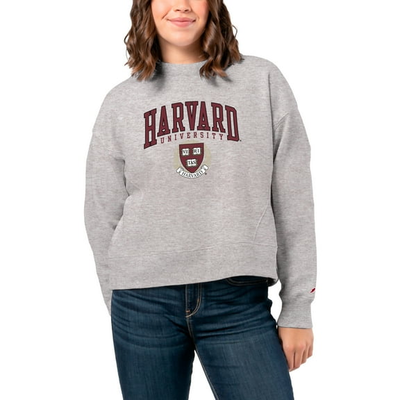 Women's League Collegiate Wear  Ash Harvard Crimson 1636 Boxy Pullover Sweatshirt