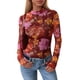 thumbnail image 1 of Blusa PRETTYGARDEN Mujer Malla Floral Manga Larga Marrón Naranja, 1 of 9
