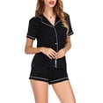 thumbnail image 3 of Franhais Women Pajama Set, Short Sleeve Button Closure Shirt with Shorts Daily Sleepwear Loungewear, 3 of 7