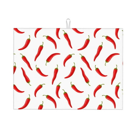 

Dish Drying Mat Chili Pepper red pattern Absorbent Microfiber Kitchen Mat Heat Resistant Drying Mat Kitchen Counter for Dishes Utensils Pots Pans Drainer Mats 18x24in