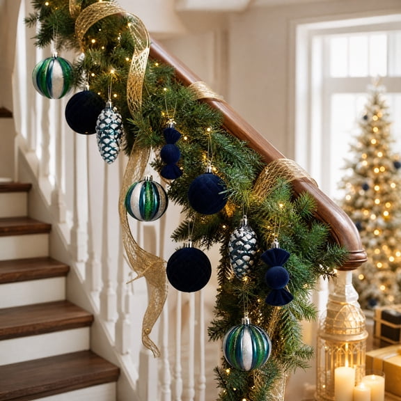 HOARBOEG 30 Piece Flocked Velvet Christmas Ornament Set Multicolor Hanging Balls Shatterproof Christmas Decorations for Tree Party Decor Blue