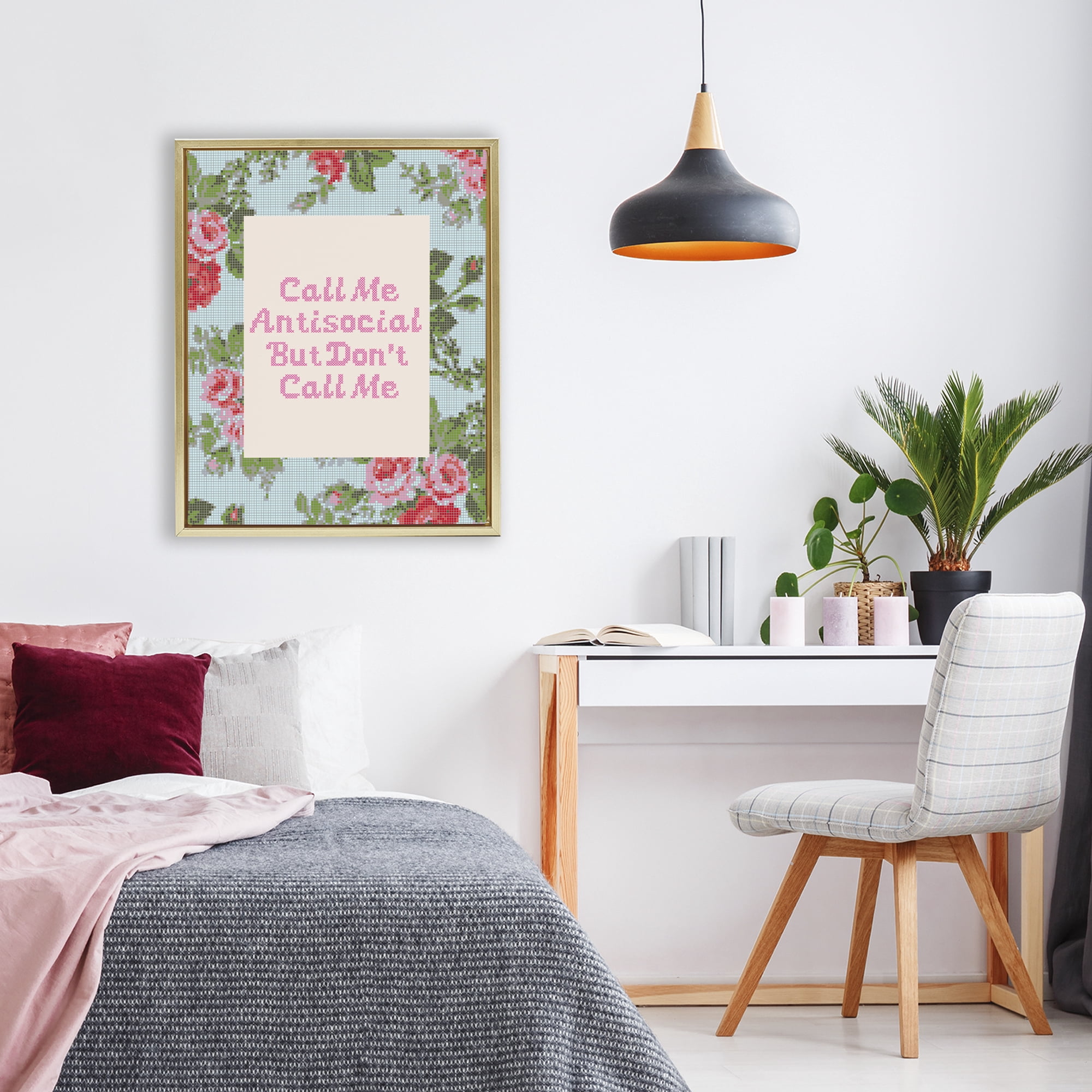 Stupell Industries Don't Call Me Vintage Florals Gold Framed Floater Canvas Wall Art, design by Lil' Rue