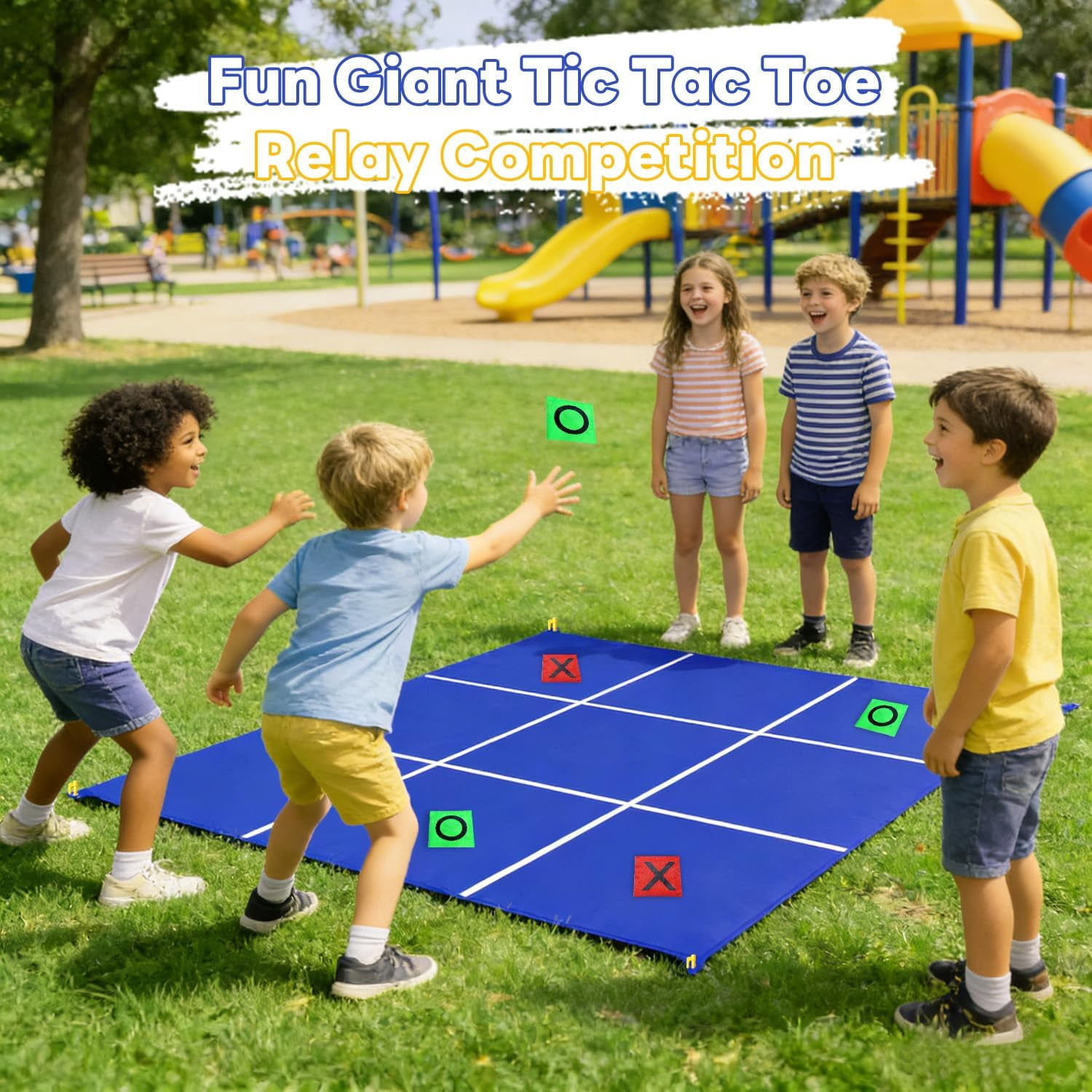 2-in-1 Giant Tic Tac Toe Bean Bag Toss Games, 4.5ft Double Sided Large Outside Camping Backyard Lawn Games for Family Friend Party Fun Carnival Outdoor Giant Yard Games