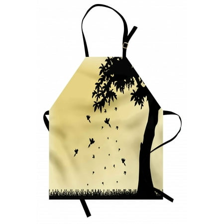 

Autumn Apron Autumn Season Theme Silhouette of a Tree with Falling Leaves and Birds Pattern Unisex Kitchen Bib Apron with Adjustable Neck for Cooking Baking Gardening Mustard Black by Ambesonne