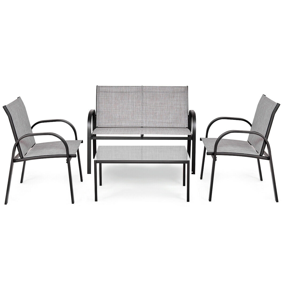 Costway 4 Pcs Patio Furniture Set Sofa Coffee Table Steel Frame Garden Deck Gray - Patio Furniture Metal Frame Costway 4 Pcs Patio Furniture Set Sofa Coffee Table Steel Frame Garden Deck Gray - Patio Furniture Metal Frame