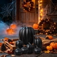 thumbnail image 4 of FEOLGEHLY Halloween Decorations, Mixed Size Artificial Foam Pumpkins Ornament Lot Color Choice Fake Pumpkin Set Seasonals Decor For Fall Harvests Halloween Table Arrangement (Black), 4 of 6