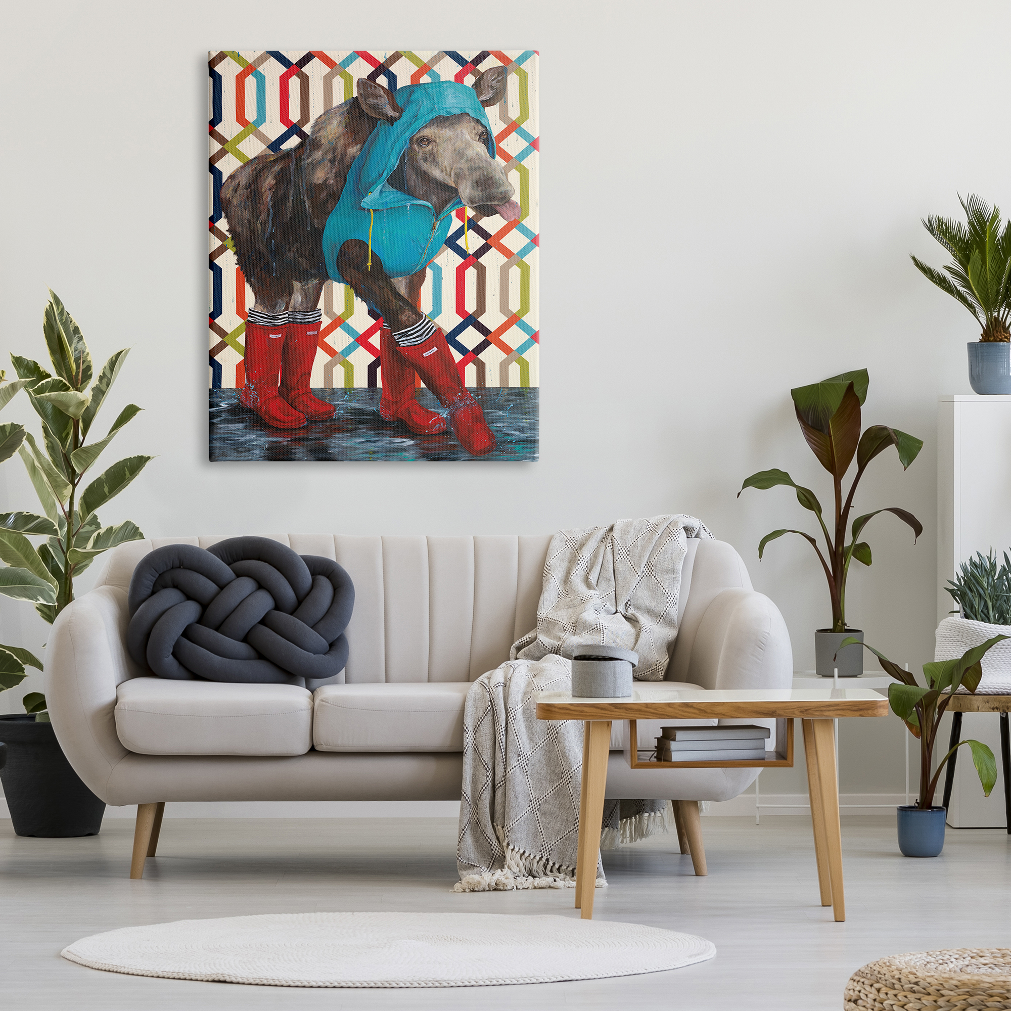 Stupell Industries Moose Rain Gear Boots Jacket Geometric Pattern Room, 36 x 48, Design by Kamdon Kreations