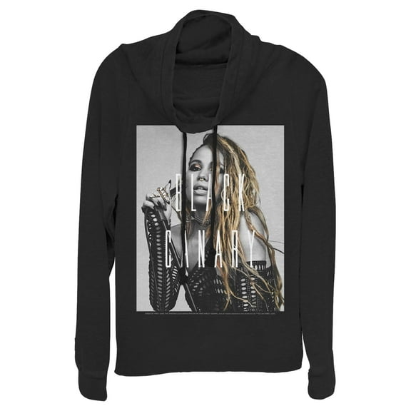 Junior's Birds of Prey Canary Portrait  Cowl Neck Sweatshirt Black Large