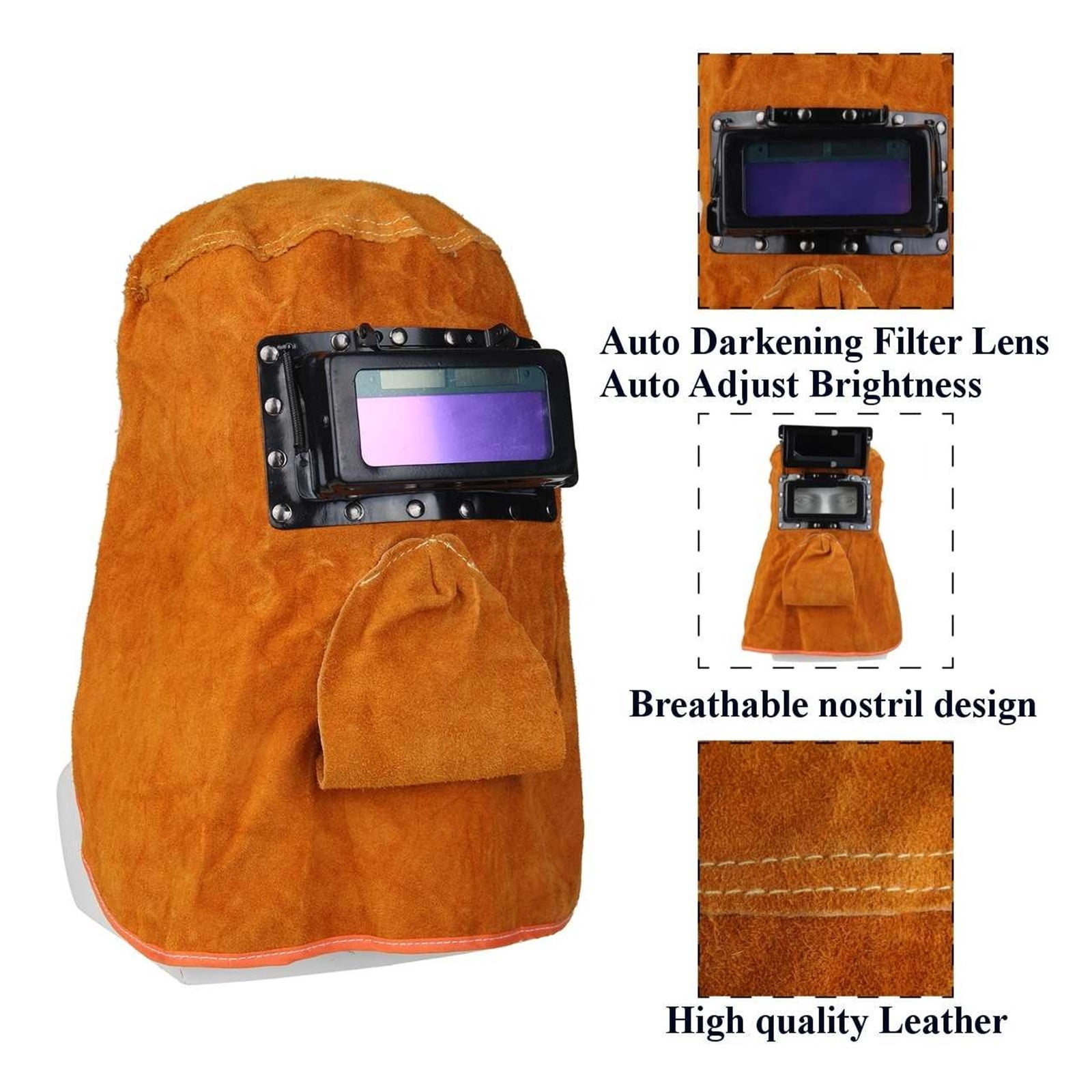 Solar Auto Darkening Filter Lens Welder Leather Hood Welding Breathable Helmet Mask Yellow Head-Mounted Leather Hood Grinding ,Great Choice