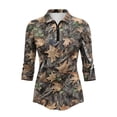 thumbnail image 2 of Uorisanigo Camo Forest Womens Golf Shirt Versatile Comfortable Quick Dry Athletic Polo Shirts Fashionable 3/4 Roll Sleeve Tennis Tops with Zip Up Collar Casual Daily Wear Size L, 2 of 7