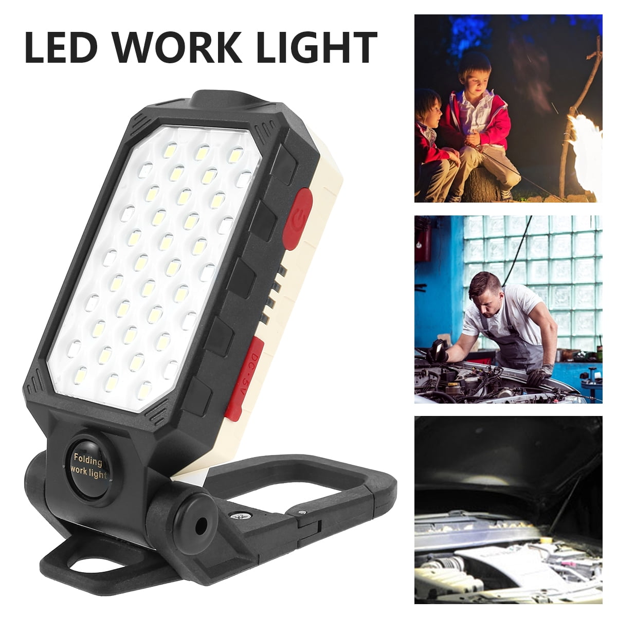 BRIGHT 30 LED LIGHT FLOOD LAMP+7 LED FLASHLIGHT+BUILT IN MAGNET+SWIVEL HANGING 