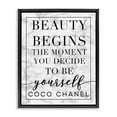 thumbnail image 2 of Stupell Industries Beauty Begins Once You Decide To Be Yourself White Marble Typography Jet Black Framed Floating Canvas Wall Art, 16x20, by Daphne Polselli, 2 of 5