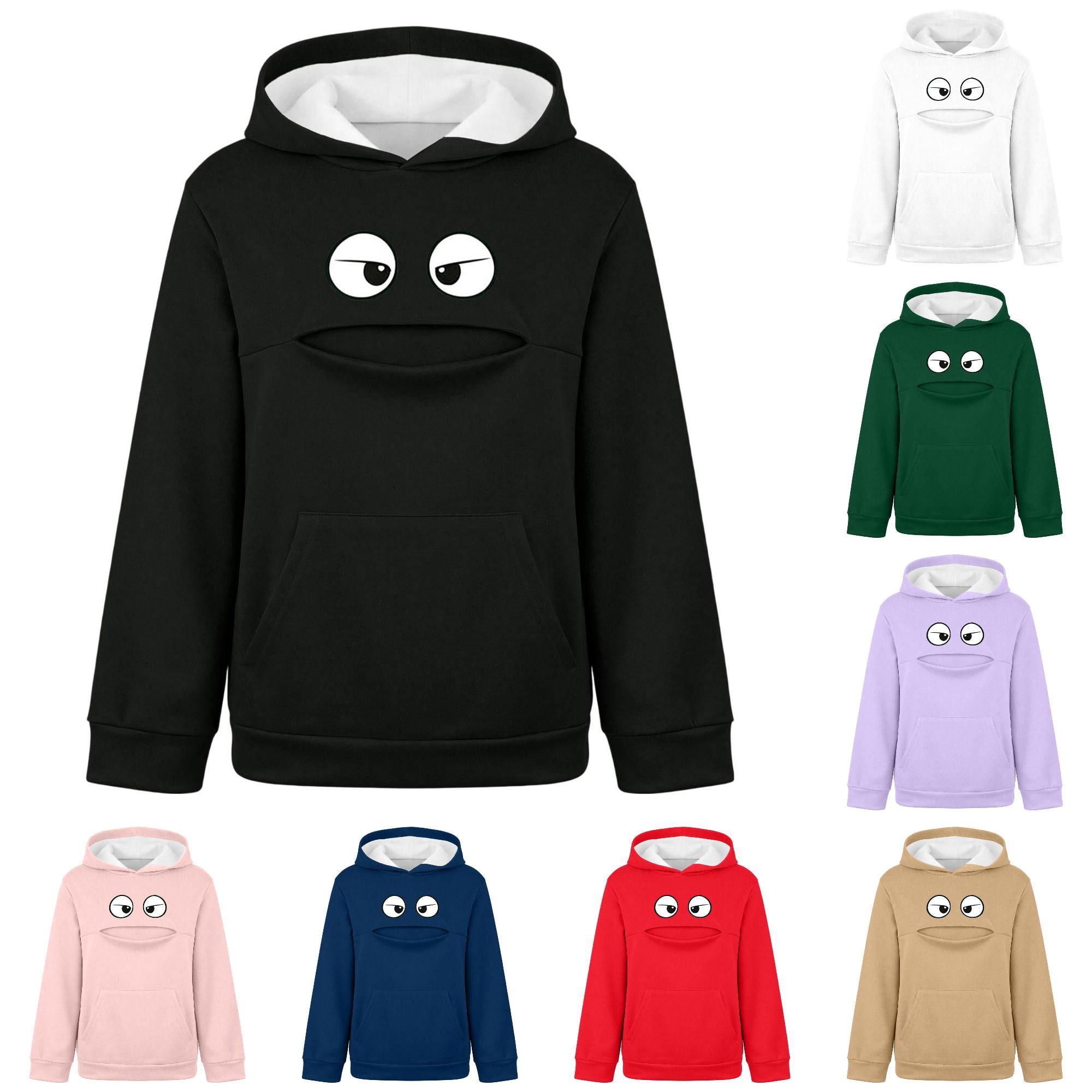 Zijinkuiwen Kids Graphic Hooded Pullover Sweatshirt with Pet Holding Pocket Long Sleeve Casual Top for Daily Wear and Kid Pet Interaction,Black,11-12 Years