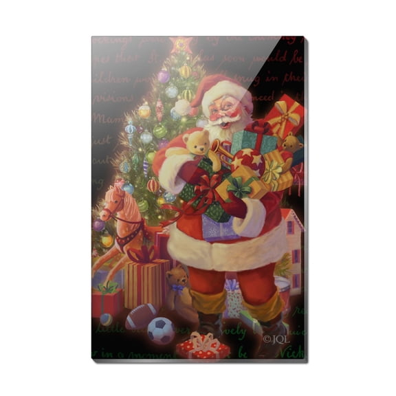 Christmas Holiday Santa Arms Full of Toys Rectangle Acrylic Fridge Refrigerator Magnet